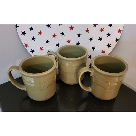 3 Longaberger Woven Traditions Pottery Heritage Sage Green Coffee Mugs - Picture 8 of 8